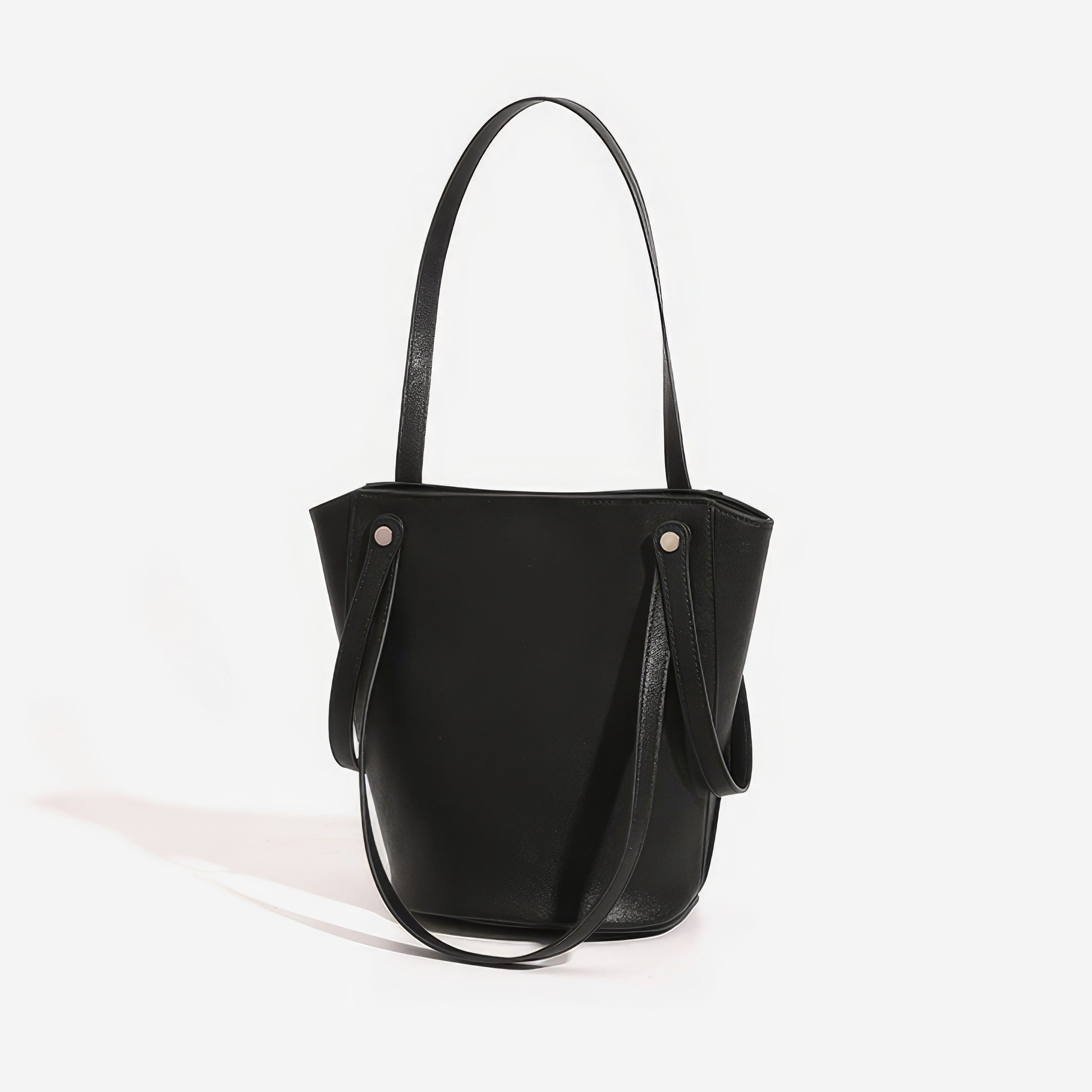 Minimal Black Faux Leather 2-Piece Tote Set