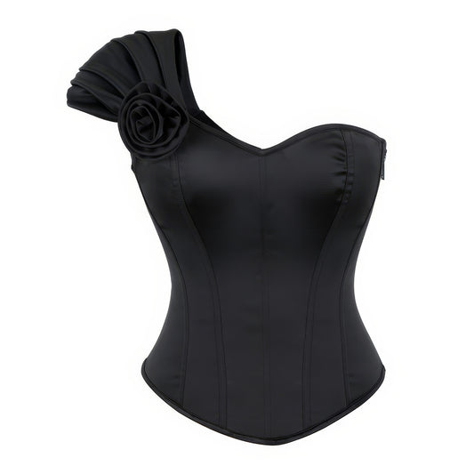 One Shoulder Rosette Satin Corset