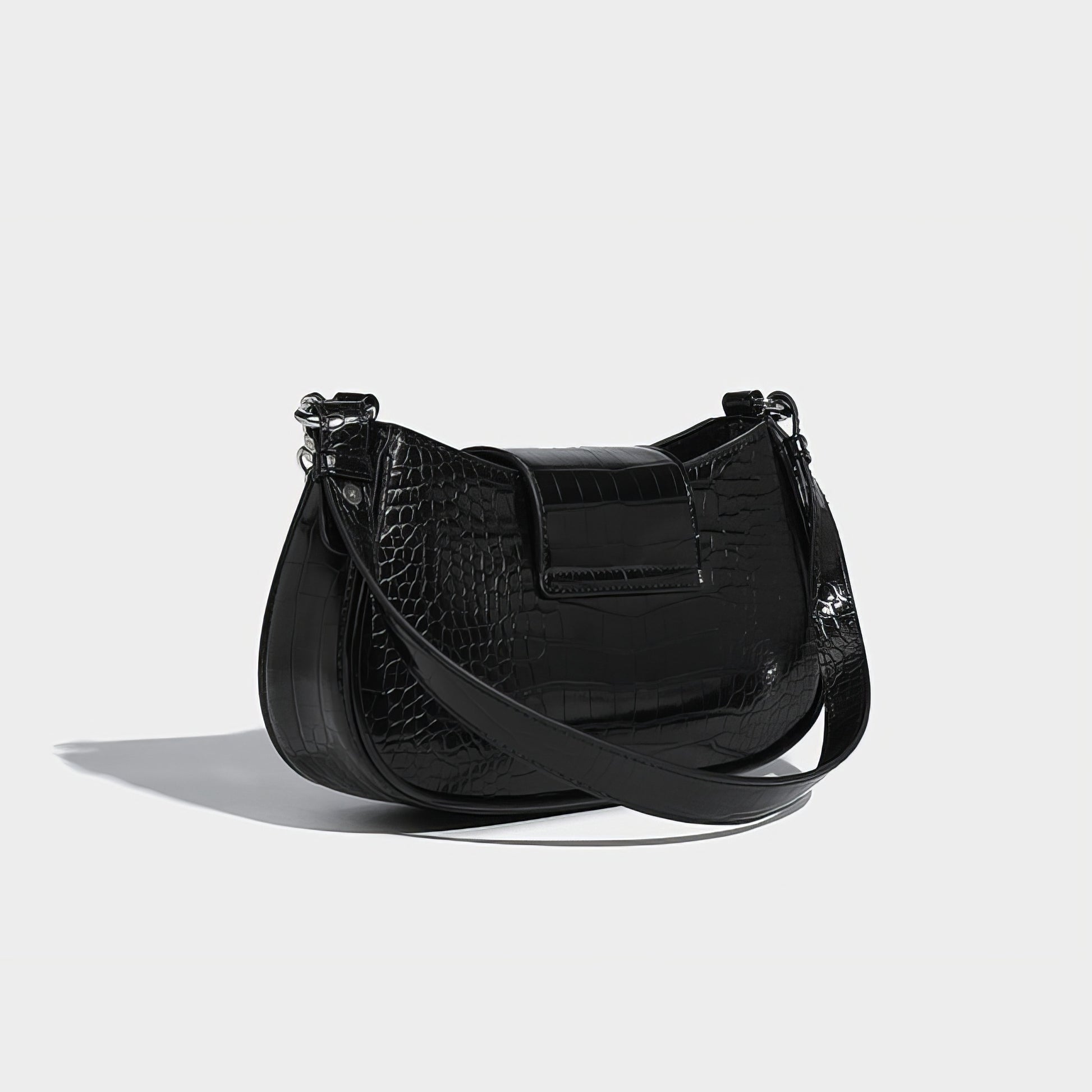 Heart Buckle Croc-Embossed Shoulder Bag