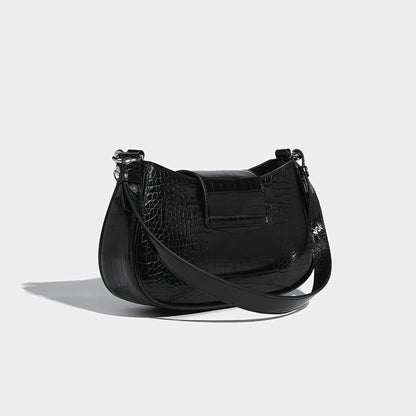 Heart Buckle Croc-Embossed Shoulder Bag