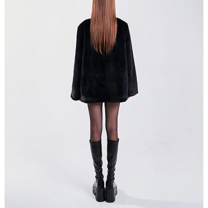 Faux Fur Buckle Strap Oversized Coat