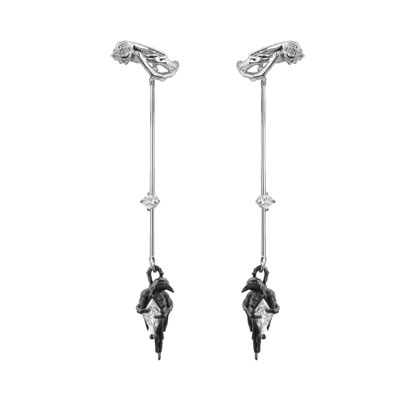 Rose Drop Raven Stick Earrings
