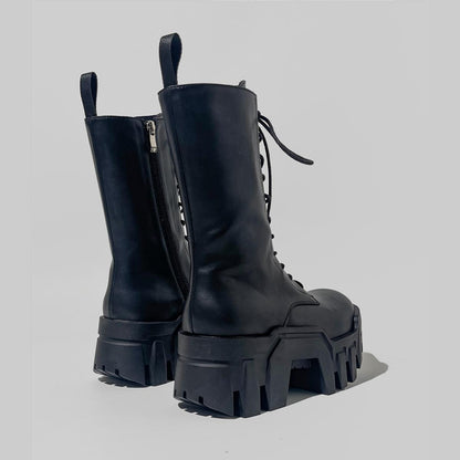 Black Geometric Sole Combat Boots