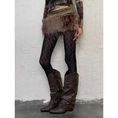 Textured Plaid Mesh Tights