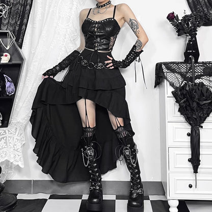 Black High-Low Ruffle Skirt