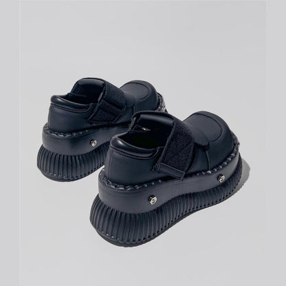 Black Metal-Accent Platform Velcro Shoes