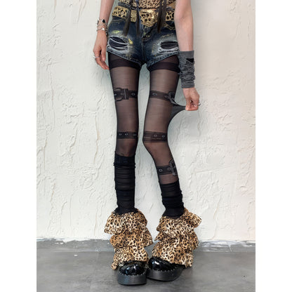 Buckle Print Sheer Black Tights