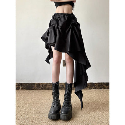 Ruffled Asymmetrical High-Low Skirt