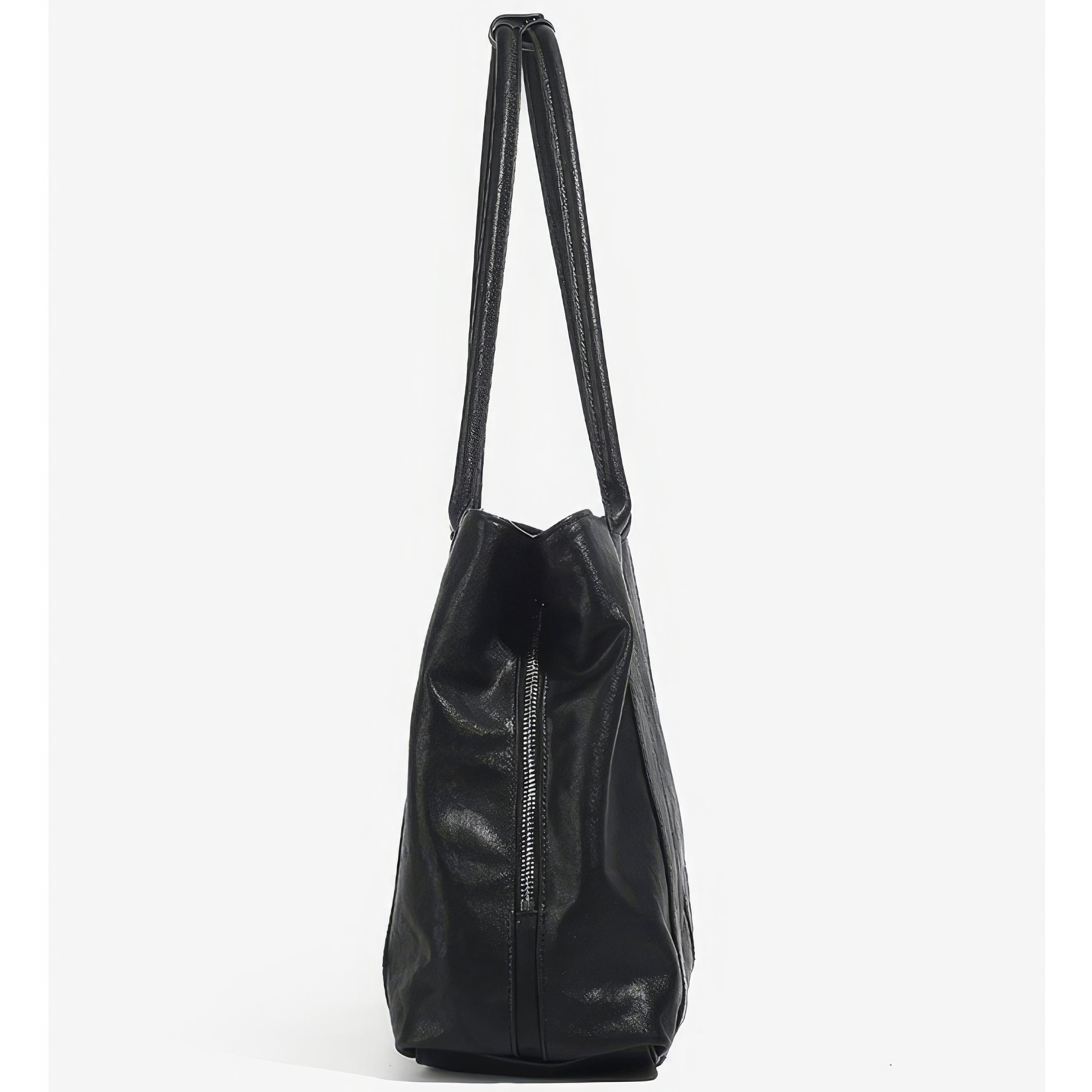 Soft Black Leather Shoulder Tote Bag