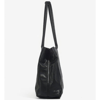 Soft Black Leather Shoulder Tote Bag