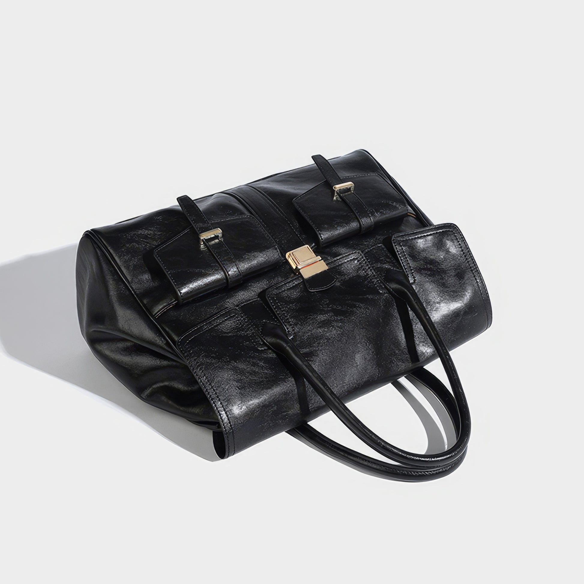 Structured Glossy Pocket Detail Tote Bag