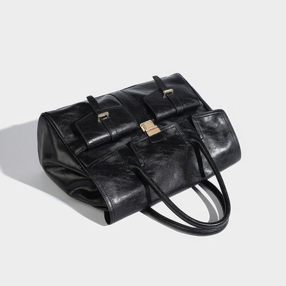 Structured Glossy Pocket Detail Tote Bag