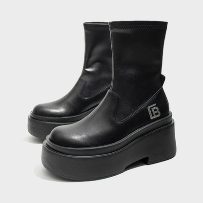 Black Stretch Ankle Platform Boots
