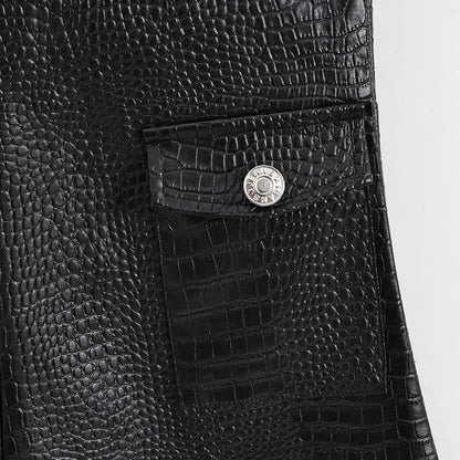 Croc-Embossed Flare Cargo Pants