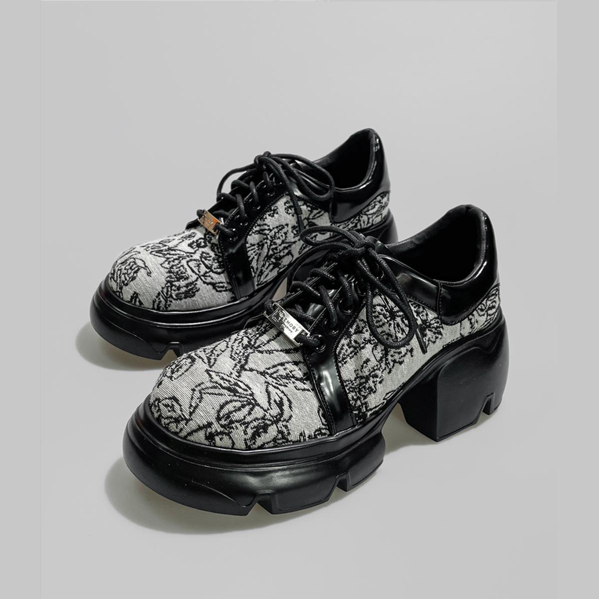 Black Patterned Chunky Platform Shoes