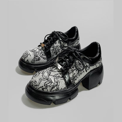 Black Patterned Chunky Platform Shoes