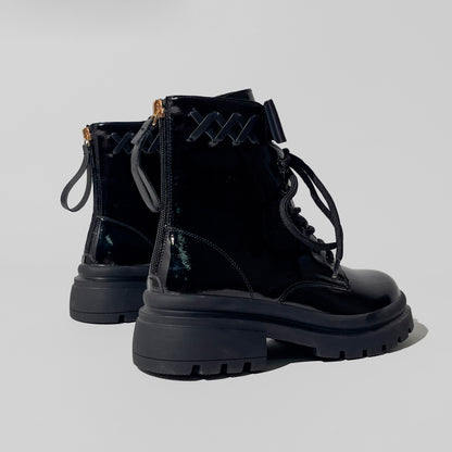 Black Patent Lace-Up Combat Boots