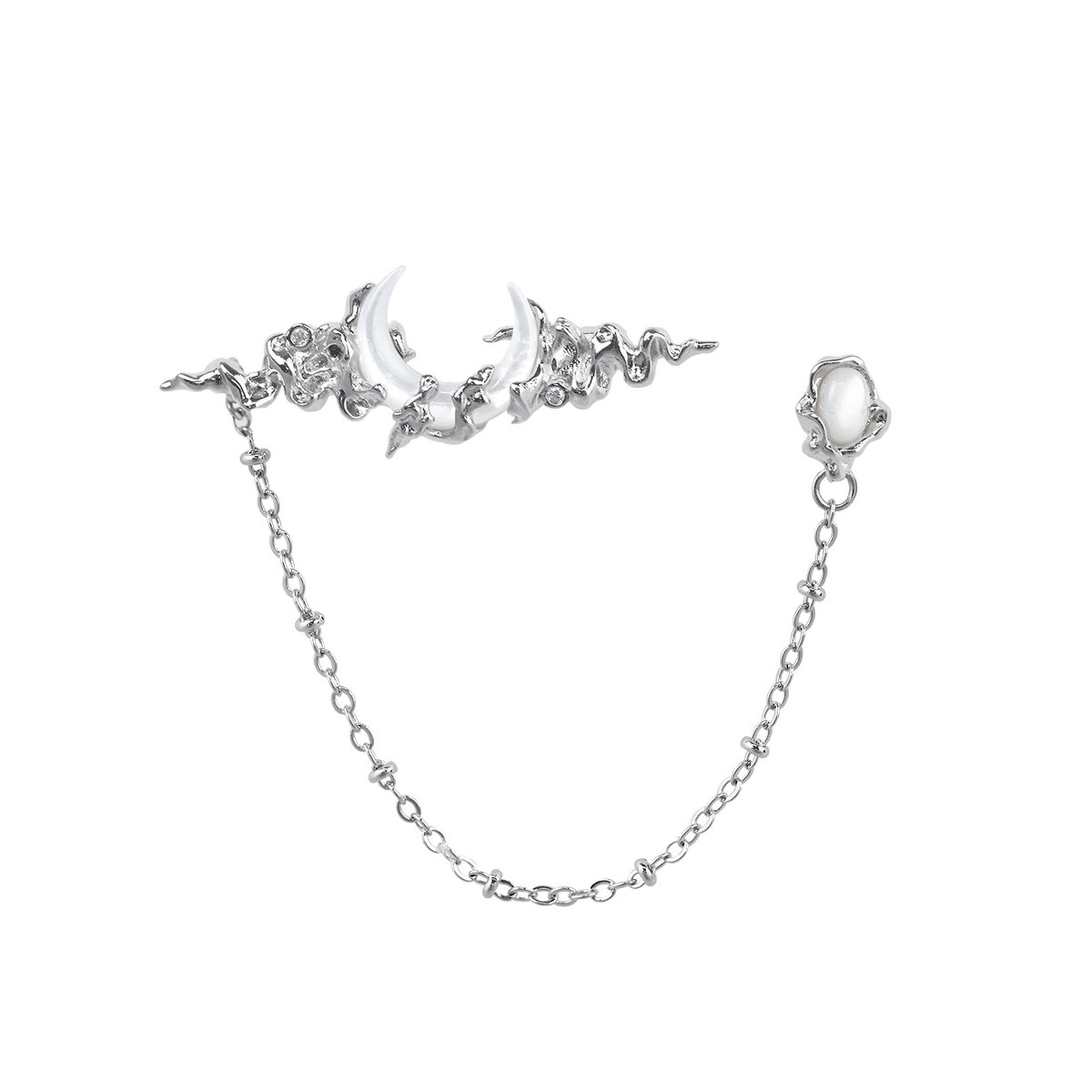 Silver Crescent Chain Brooch