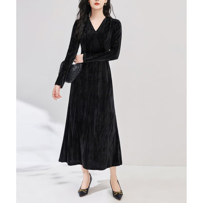 Velvet V-Neck Long Sleeve Maxi Dress
