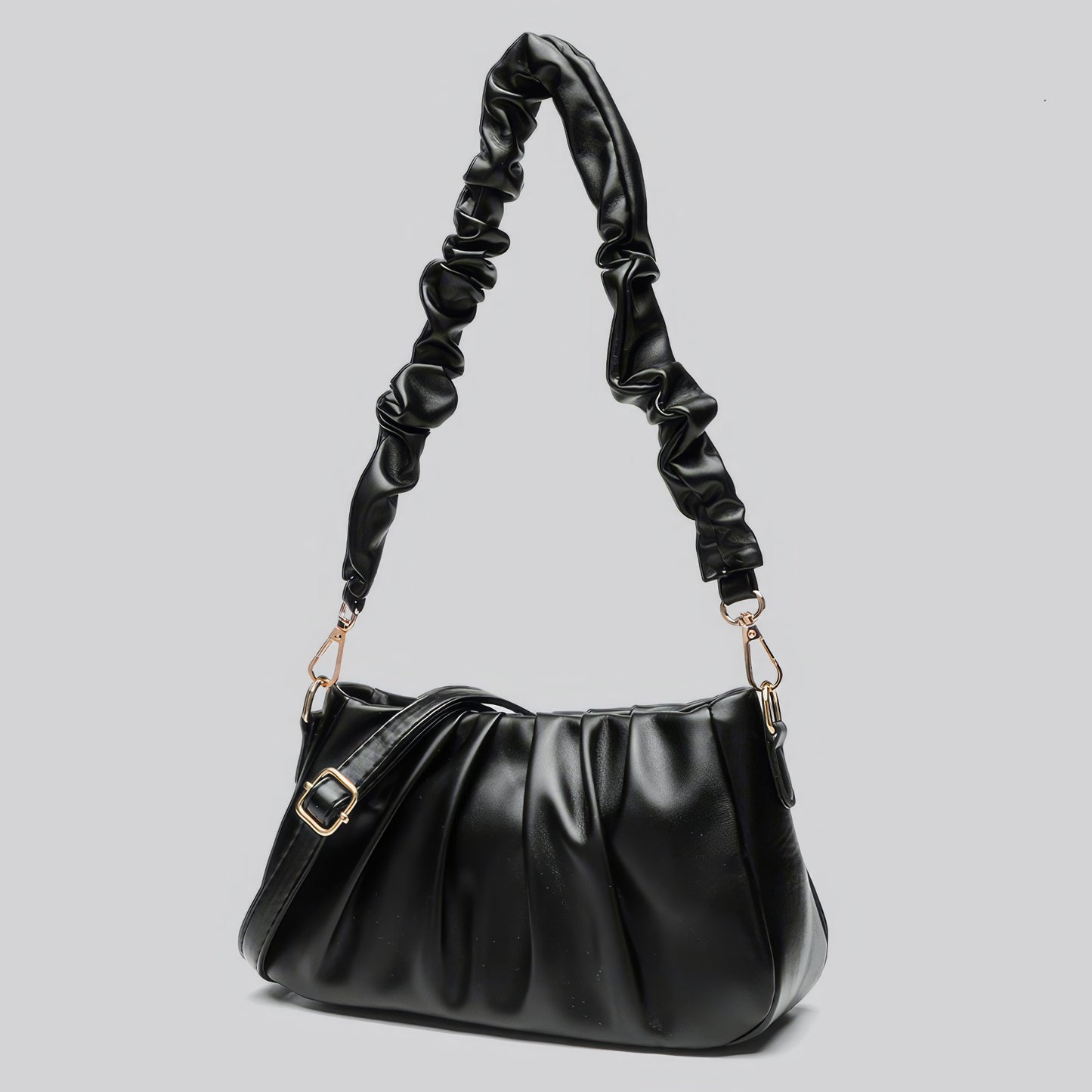 Ruched Satin Strap Faux Leather Bag