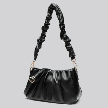 Ruched Satin Strap Faux Leather Bag