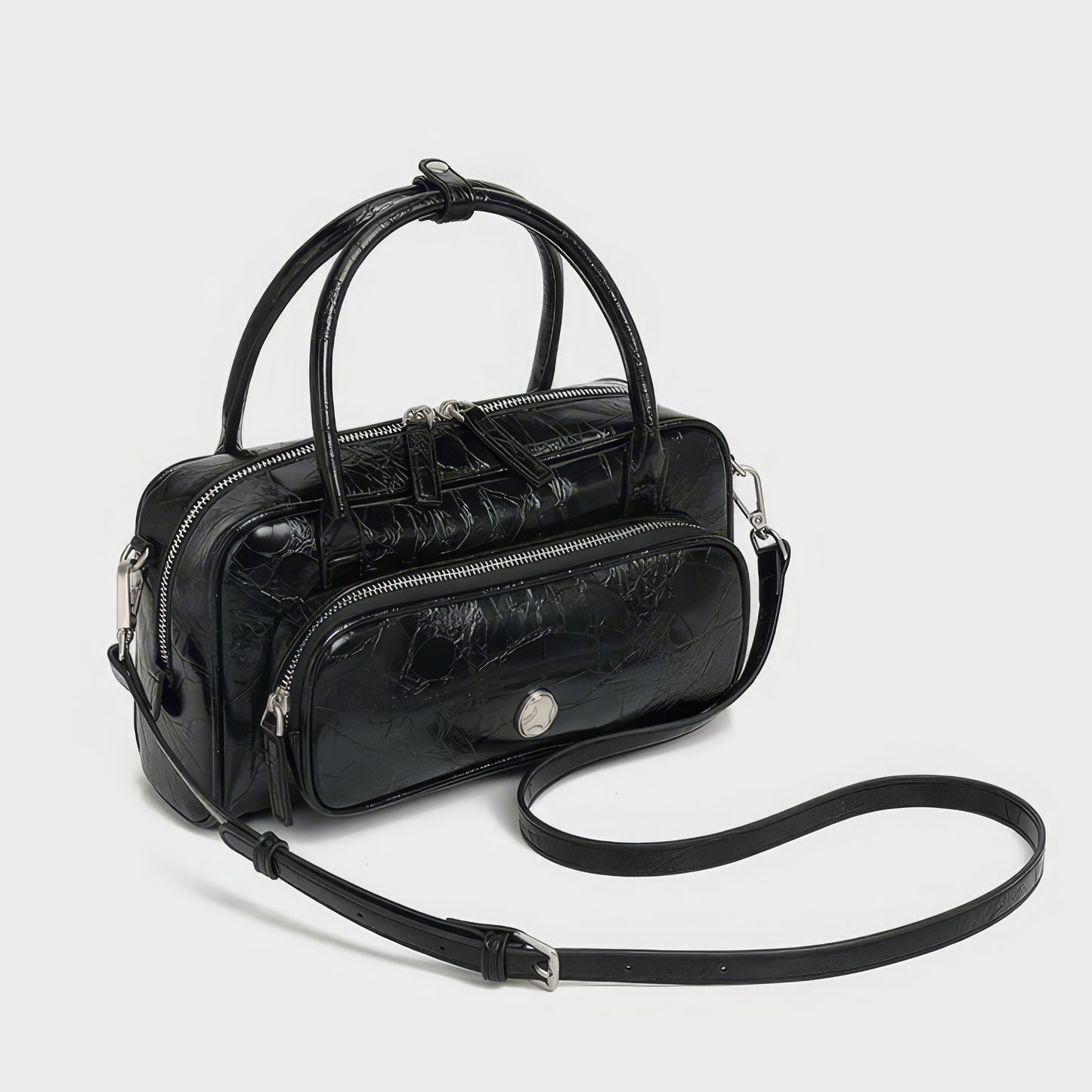 Crinkled Glossy Rectangle Handbag