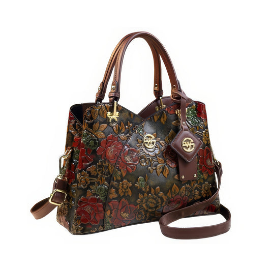 Vintage Embossed Rose Tote Bag with Gold Accents