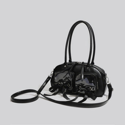 Patent Ribbon Detail Double Pocket Bag