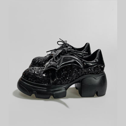 Black Sequin Bat Wing Platform Shoes
