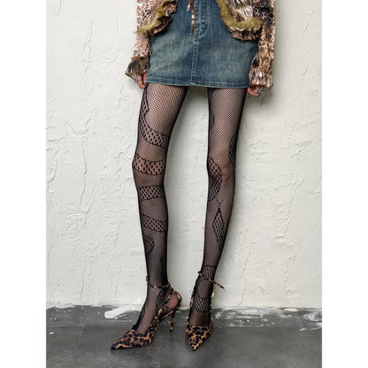 Snake Pattern Mesh Tights
