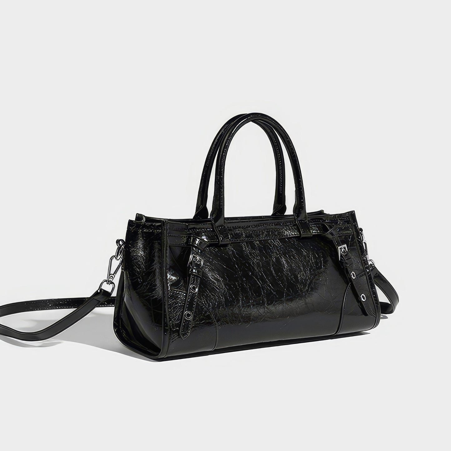 Glossy Barrel Buckle Handbag