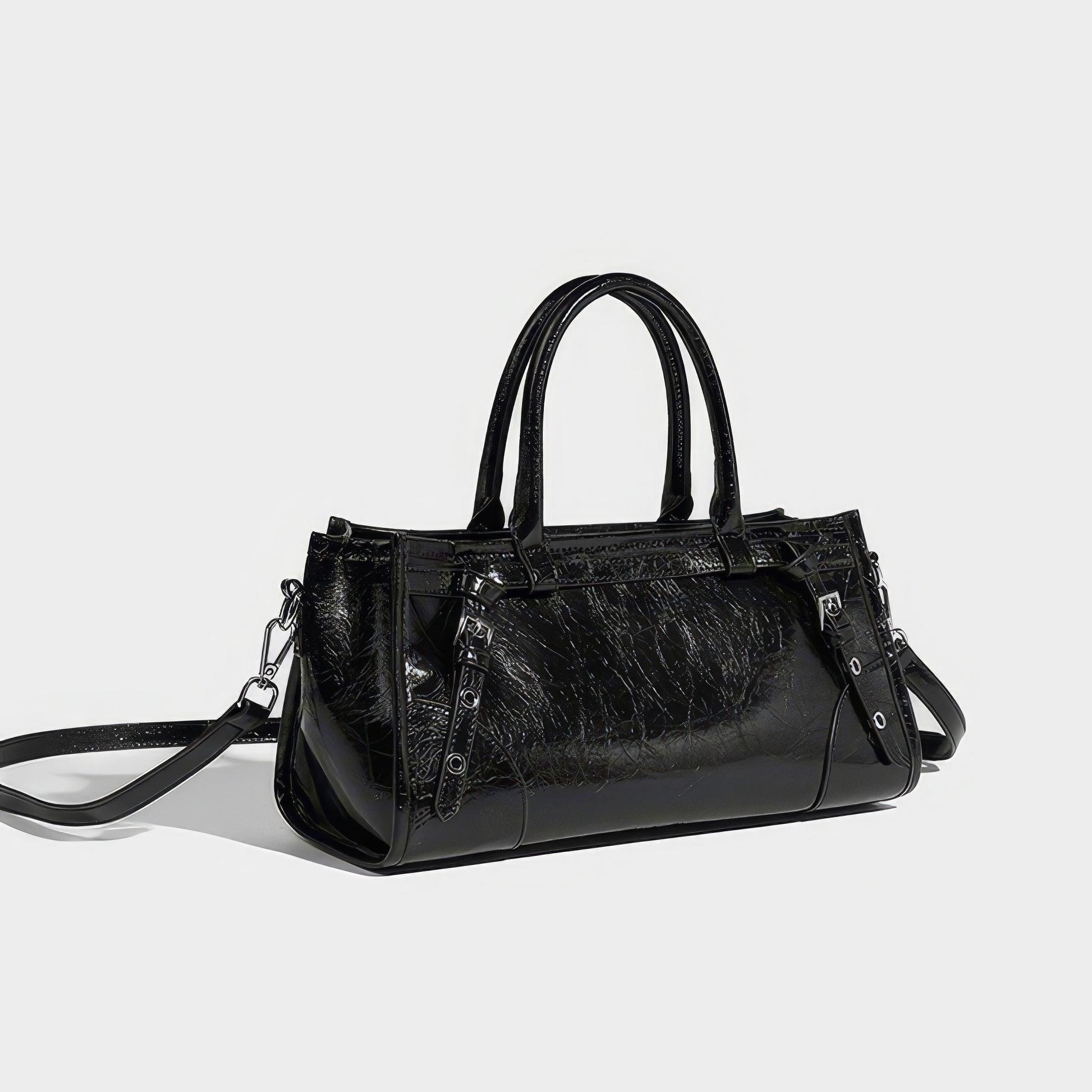 Glossy Barrel Buckle Handbag