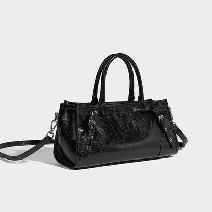 Glossy Barrel Buckle Handbag