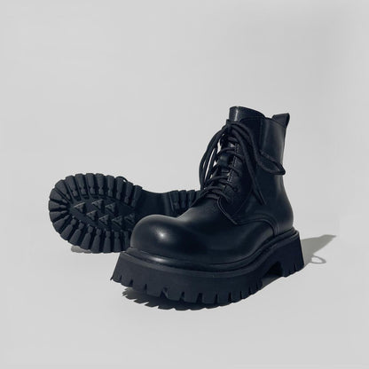 Black Chunky Sole Lace-Up Boots