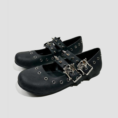 Black Spiked Buckle Mary Janes