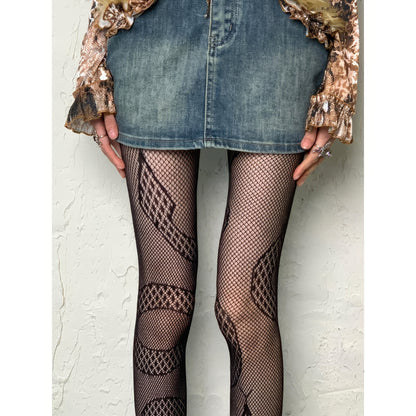 Snake Pattern Mesh Tights