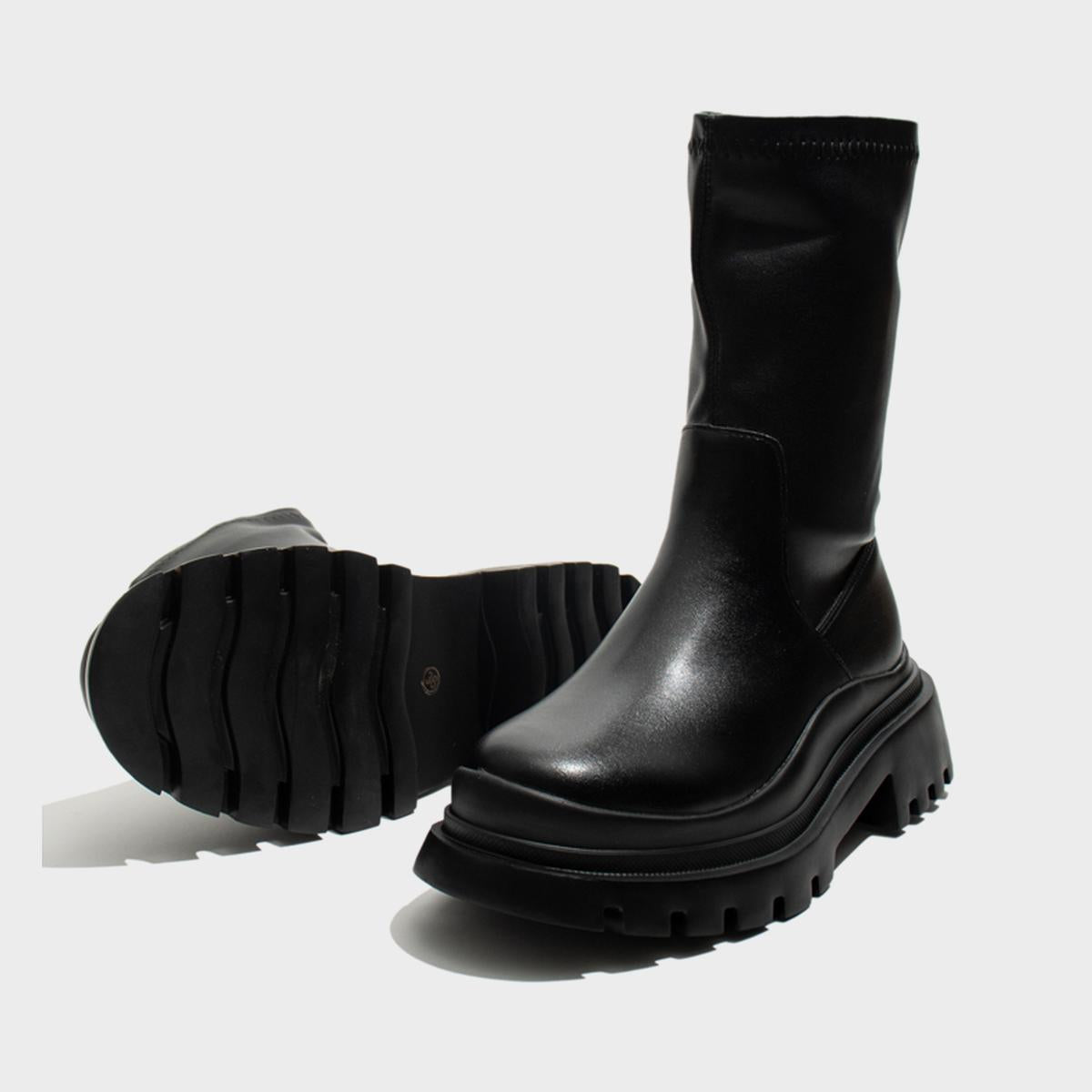 Black Chunky Sole Stretch Boots
