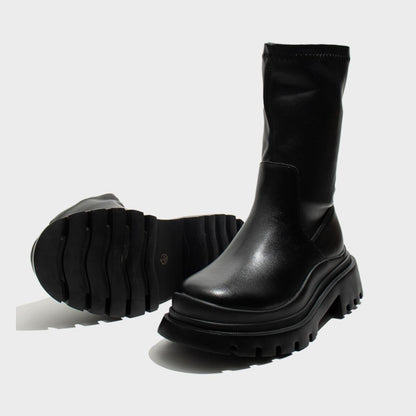 Black Chunky Sole Stretch Boots