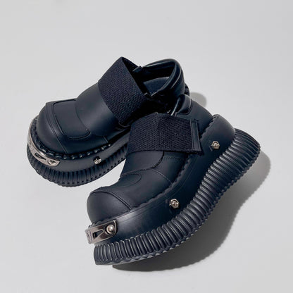 Black Metal-Accent Platform Velcro Shoes