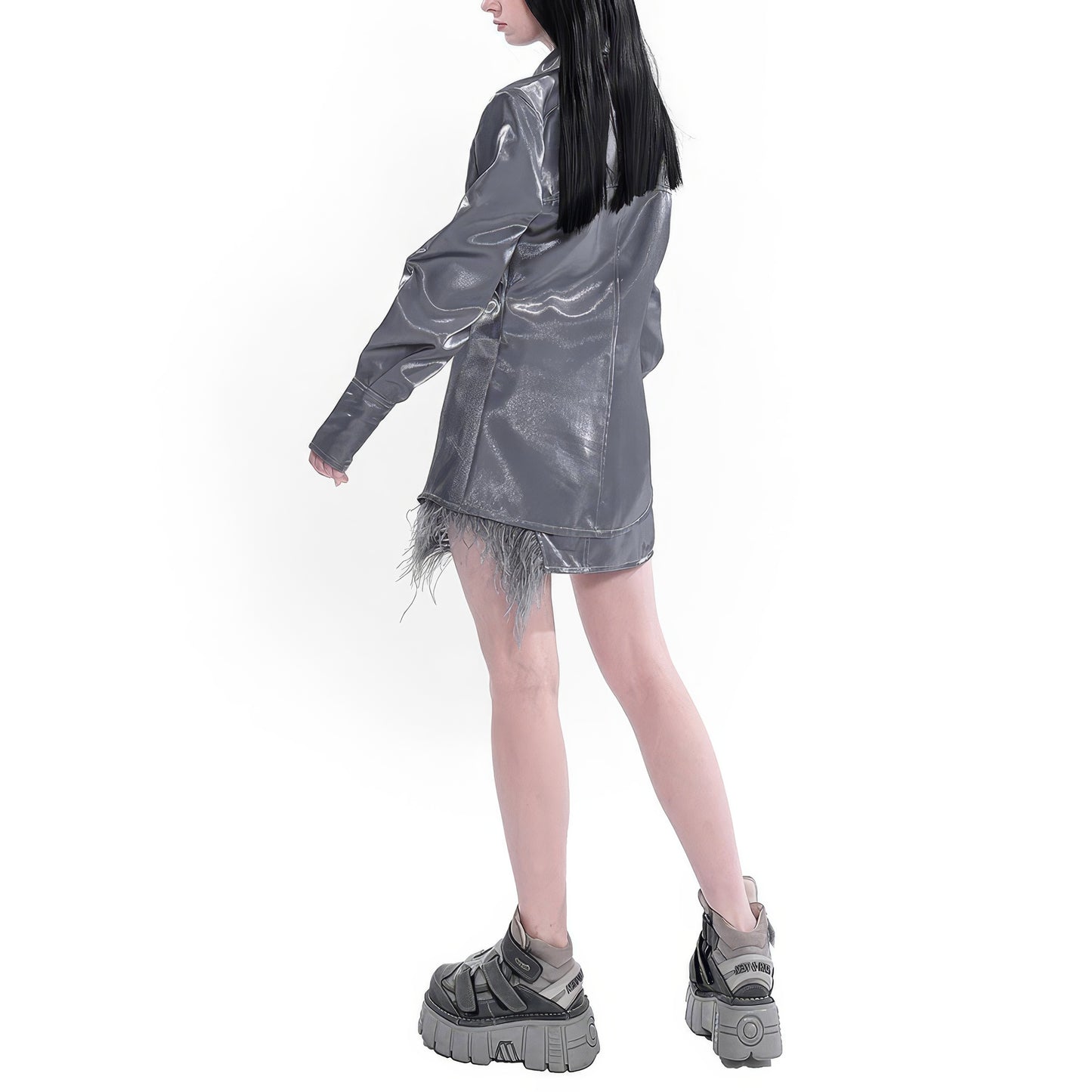 Metal Cross Embellished Satin Shirt