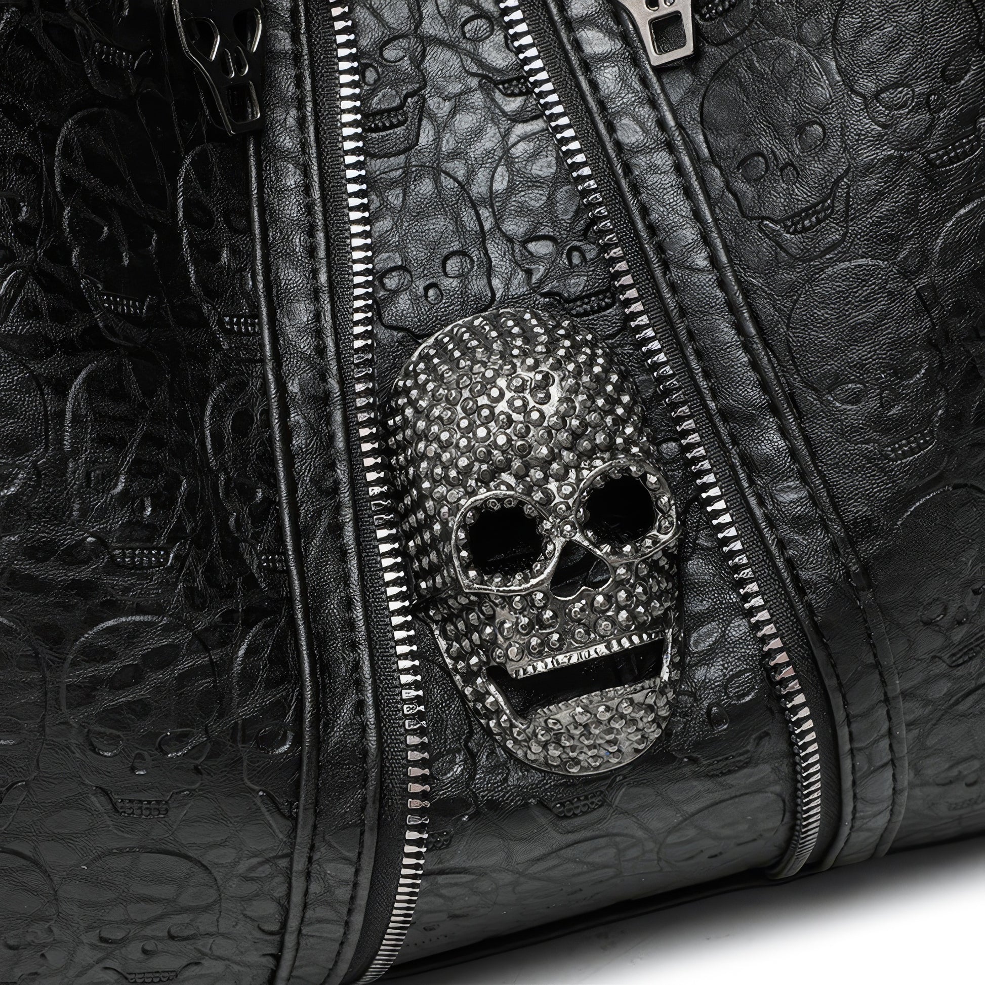 Skull Embossed Zip Detail Hobo Bag