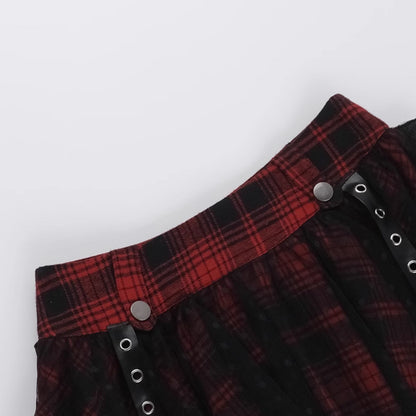 Red Plaid Asymmetrical Skirt