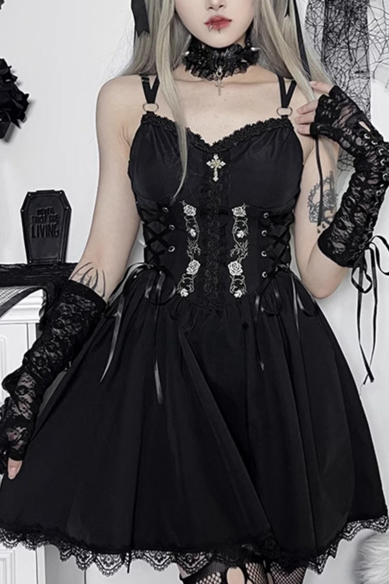 Black Lace-Up Corset Dress