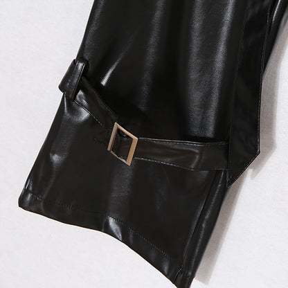 Buckled Faux Leather Pants