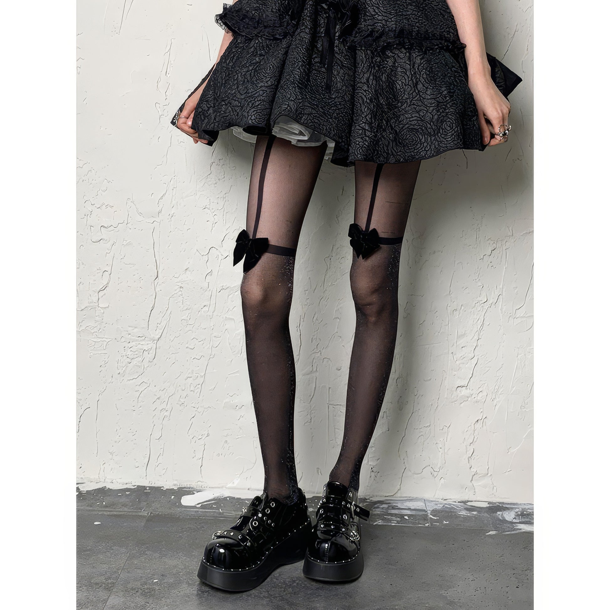 Velvet Bow Garter Sheer Tights