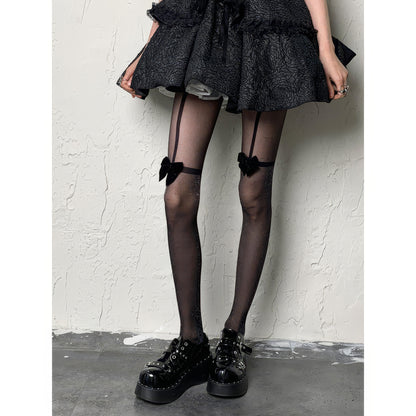 Velvet Bow Garter Sheer Tights