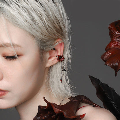 Red Lily Drop Chain Ear Cuff Set