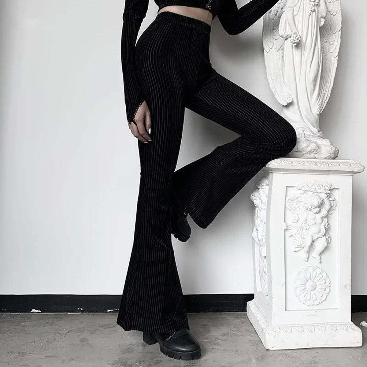 Black Pinstripe Flare Pants