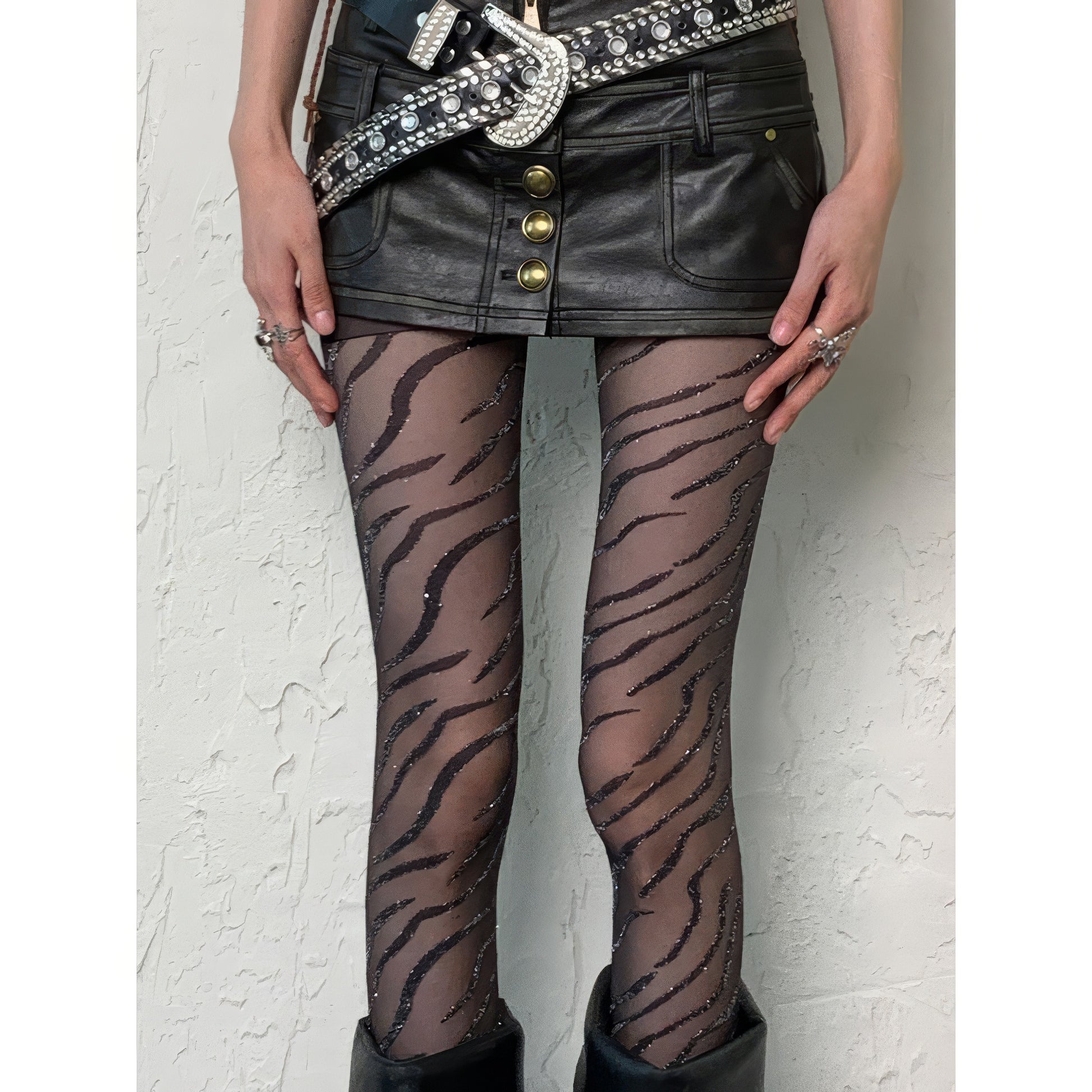 Sheer Glitter Zebra Pattern Tights