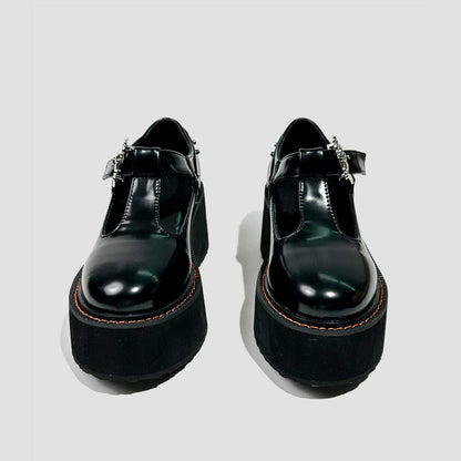 Black Metal Buckle T-Strap Platform Shoes